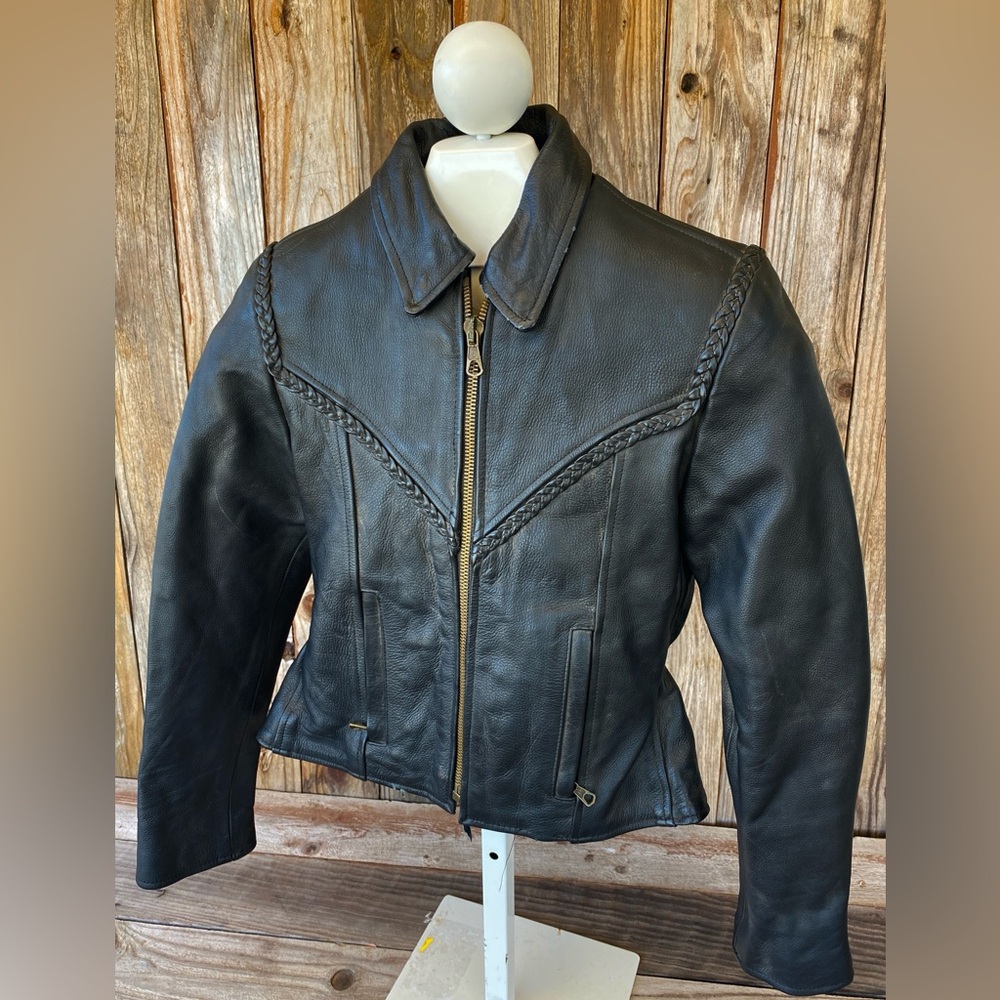 Unik Black Leather Jacket with Braided Detail